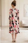 Rochie midi Gisele din jerse bej imprimat, mâneci 3/4, croială lejeră