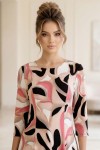 Rochie midi Gisele din jerse bej imprimat, mâneci 3/4, croială lejeră