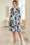 Rochie midi Gisele din jerse cu imprimeu abstract turquoise, mâneci 3/4, croială lejeră