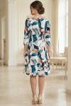 Rochie midi Gisele din jerse cu imprimeu abstract turquoise, mâneci 3/4, croială lejeră