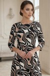 Rochie midi Gisele din jerse negru cu bej, mâneci 3/4, croială lejeră