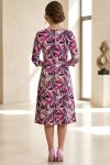 Rochie midi Gisele din jerse cu imprimeu ciclamen, mâneci 3/4, croială lejeră