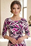 Rochie midi Gisele din jerse cu imprimeu ciclamen, mâneci 3/4, croială lejeră