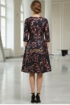 Rochie de ocazie Gisele din jerse negru cu imprimeu metalizat aramiu, maneci 3/4, croiala lejera