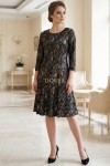 Rochie de ocazie Gisele din jerse negru cu imprimeu metalizat, maneci 3/4, croiala lejera