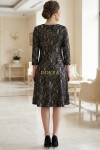 Rochie de ocazie Gisele din jerse negru cu imprimeu metalizat, maneci 3/4, croiala lejera