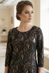 Rochie de ocazie Gisele din jerse negru cu imprimeu metalizat, maneci 3/4, croiala lejera