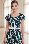 Rochie midi Gladys din lycra cu imprimeu abstract verde, cu mâneci fluture și centură