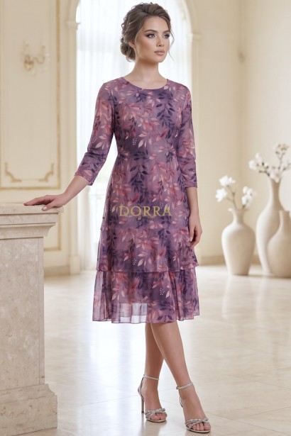 Rochie Heidi din voal elastic visiniu stins, cu căptușeală și volan