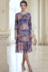 Rochie Heidi din voal elastic bleumarin cu piersiciu, cu căptușeală și volan
