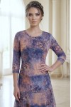 Rochie Heidi din voal elastic bleumarin cu piersiciu, cu căptușeală și volan