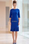Rochie Helenna din jerse elastic albastru cu pliseuri si maneca scurta