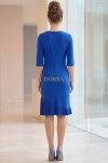 Rochie Helenna din jerse elastic albastru cu pliseuri si maneca scurta