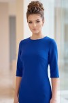 Rochie Helenna din jerse elastic albastru cu pliseuri si maneca scurta