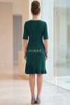 Rochie Helenna din jerse elastic verde inchis cu pliseuri si maneca scurta