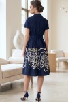 Rochie Isra din bumbac bleumarin, cu nasturi pe bust și cordon