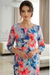 Rochie de zi Iustina din barbie albastru cu flori corai
