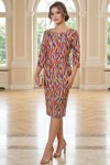 Rochie cambrată Iustina din barbie multicolor, cu mânecă 3/4