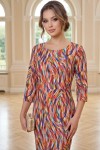 Rochie cambrată Iustina din barbie multicolor, cu mânecă 3/4