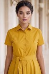 Rochie Ivenka din bumbac galben muștar, cu nasturi pe bust și cordon
