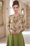Rochie măsuri mari Jody din mătăsică și stofă verde oliv, cu clini și mânecă 3/4