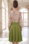 Rochie măsuri mari Jody din mătăsică și stofă verde oliv, cu clini și mânecă 3/4