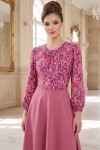Rochie măsuri mari Jody din mătăsică și stofă roz antic, cu clini și mânecă 3/4