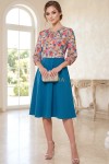 Rochie măsuri mari Jody din mătăsică și stofă turquoise, cu clini și mânecă 3/4