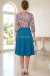 Rochie măsuri mari Jody din mătăsică și stofă turquoise, cu clini și mânecă 3/4