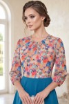 Rochie măsuri mari Jody din mătăsică și stofă turquoise, cu clini și mânecă 3/4