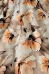 Rochie midi Karin din barbie bej cu imprimeu floral culoarea piersicii, mâneci scurte, buzunare și cordon