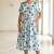 Rochie midi Karin din barbie cu imprimeu floral turquoise, mâneci scurte, buzunare și cordon
