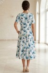 Rochie midi Karin din barbie cu imprimeu floral turquoise, mâneci scurte, buzunare și cordon