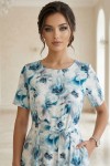 Rochie midi Karin din barbie cu imprimeu floral turquoise, mâneci scurte, buzunare și cordon