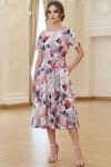 Rochie midi Karin din barbie cu imprimeu floral roz, mâneci scurte, buzunare și cordon
