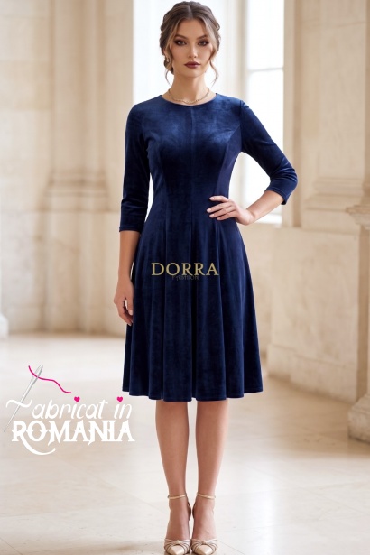 Rochie Katherine din catifea bleumarin, cu croiala in clini