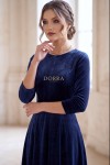 Rochie Katherine din catifea bleumarin, cu croiala in clini