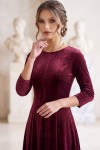 Rochie Katherine din catifea grena, cu croiala in clini