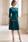 Rochie Katherine din catifea turquoise, cu croiala in clini