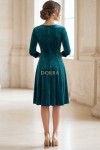 Rochie Katherine din catifea turquoise, cu croiala in clini