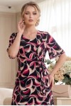 Rochie cocktail Kim din lycra neagră cu imprimeu abstract, mâneci și cordon din voal