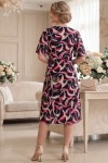 Rochie cocktail Kim din lycra neagră cu imprimeu abstract, mâneci și cordon din voal