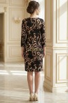 Rochie cocktail Korinne din jerse maro metalizat, imprimeu bej/negru, croiala larga si buzunare