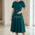 Rochie midi Leah din stofa verde, masuri mici, cu floare detasabila si curea