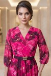 Rochie de ocazie Liona din voal ciclamen cu grena si accente aurii, captuseala si curea