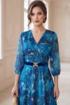 Rochie de ocazie Liona din voal turquoise cu accente aurii, captuseala si curea