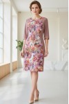 Rochie Lizzy cu croiala clepsidra, din jerse roz prafuit si imprimat
