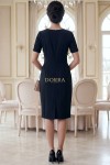 Rochie office Lucille neagra cu fronseuri in talie si pliuri la decolteu
