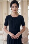 Rochie office Lucille neagra cu fronseuri in talie si pliuri la decolteu