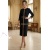 Rochie cocktail Matilde din stofa neagra cu aplicatii aurii si crapatura
